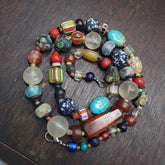 Collection of Vintage crystal, Agate, Chevron and glass old beads Necklace